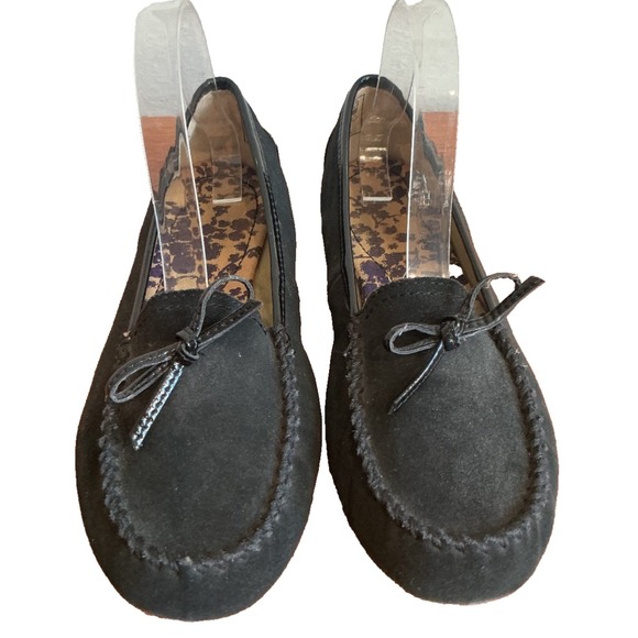 LANDS END Womens 8.5M Moc Toe Driving Loafers Slip On Shoes Black Preppy - Picture 2 of 8